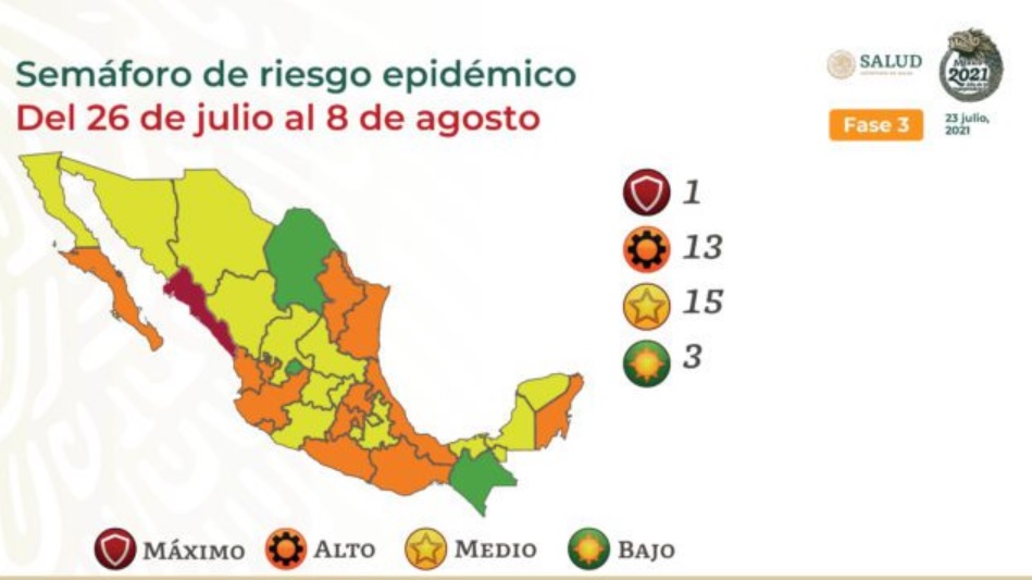 Nuevo semáforo epidemiológico pone a Yucatán en amarillo