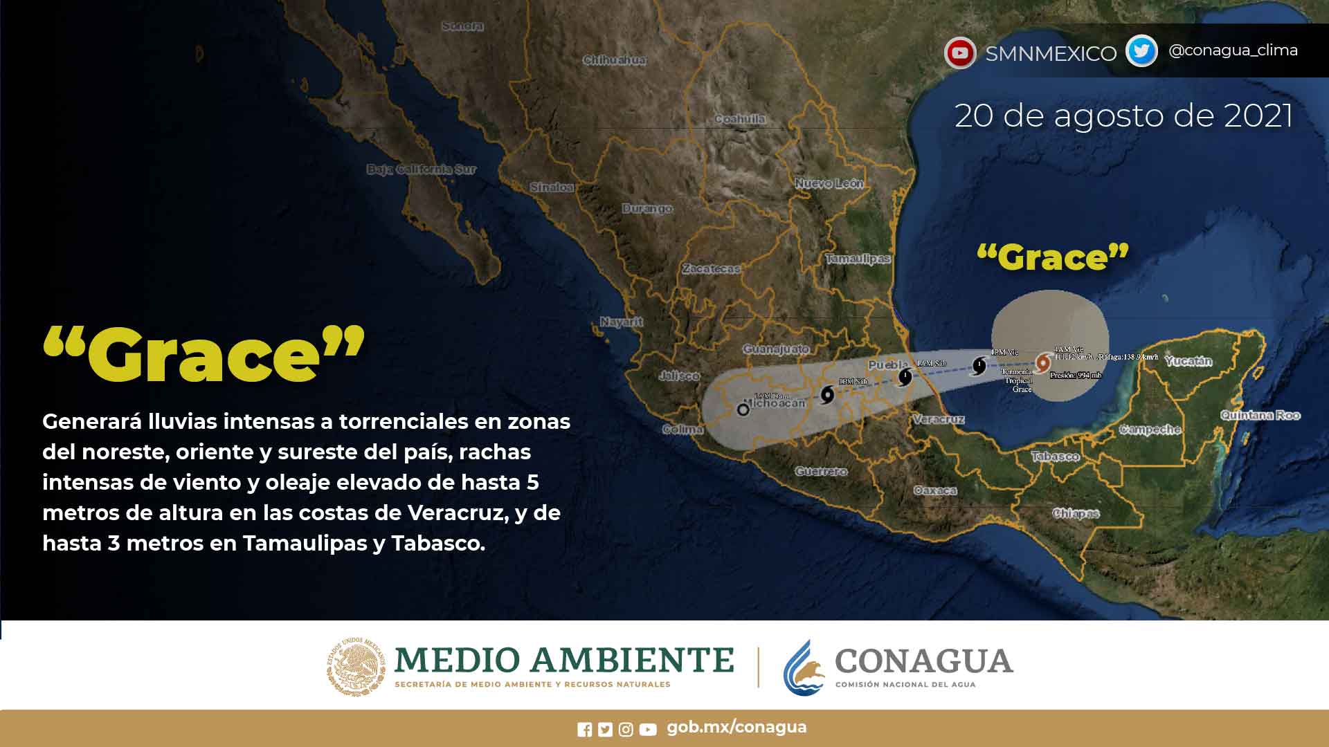 'Grace' se reintensifica a huracán; avanza a Veracruz