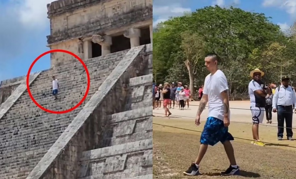 Exhiben a otro turista por subir a la pirámide de Kukulkán, en Chichen Itzá