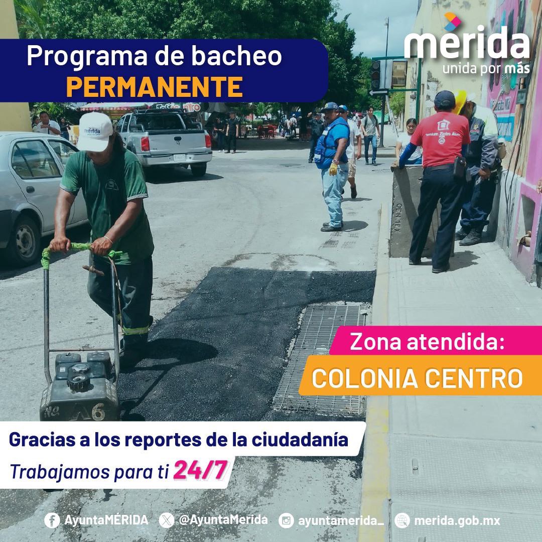 Con programa de Bacheo Permanente se busca atender la vialidades de Mérida