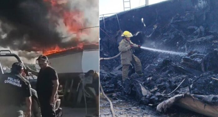 Se incendia barco en Dzilam de Bravo, Yucatán