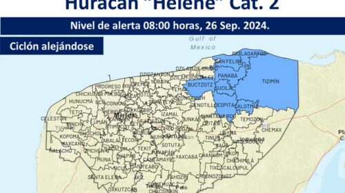 Ocho municipios de Yucatán se mantienen con alerta azul por ‘Helene’