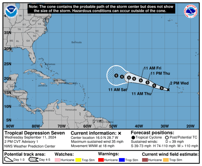 Se forma la depresión tropical ‘Siete‘ en el Atlántico