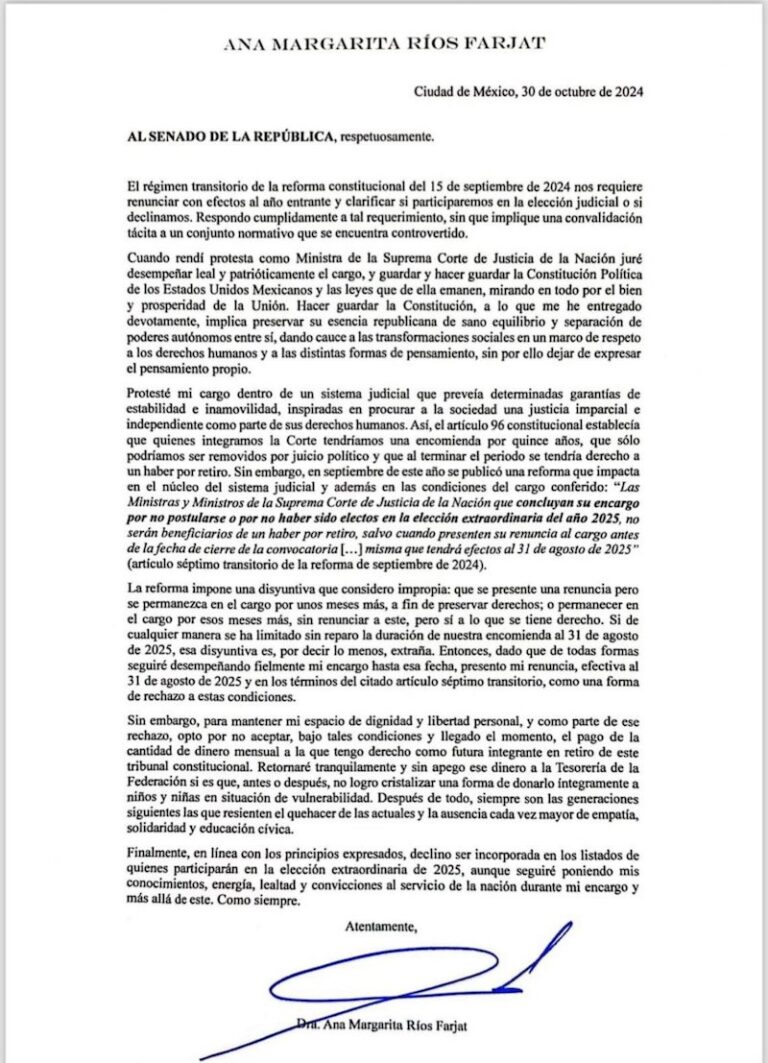Ocho ministros de la Suprema Corte presentan su renuncia al Senado