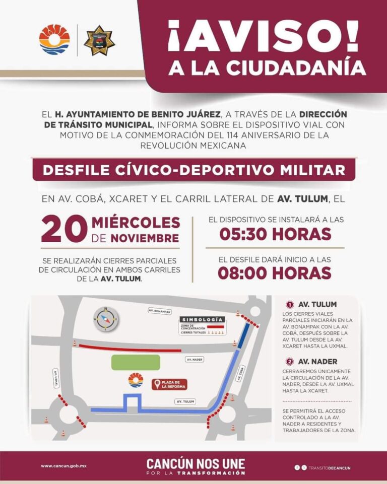 Anuncian dispositivo de seguridad vial en BJ por desfile de la Revolución Mexicana