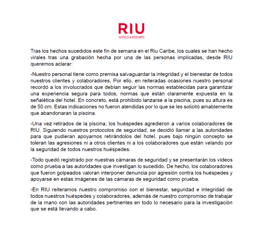 Denuncian agresiones en el Hotel Riu Cancún