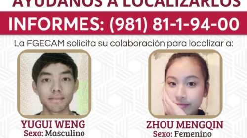 Yugui Weng y Zhou Mengqin, turistas chinos, desaparecen en Campeche