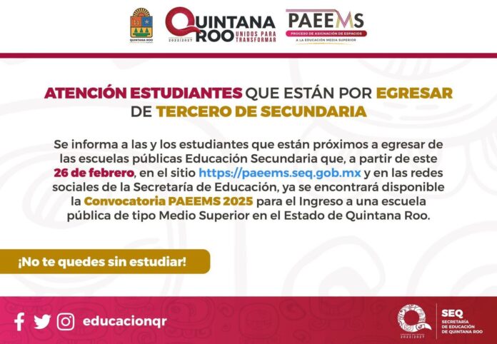 Este miércoles inicia el Proceso de Asignación de Espacios en Educación Media Superior en QRoo