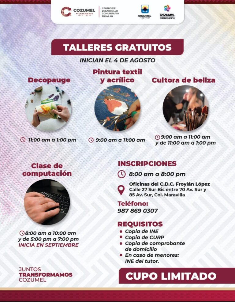 Gobierno de Chacón Méndez impulsa talleres gratuitos en el CDC Froylán