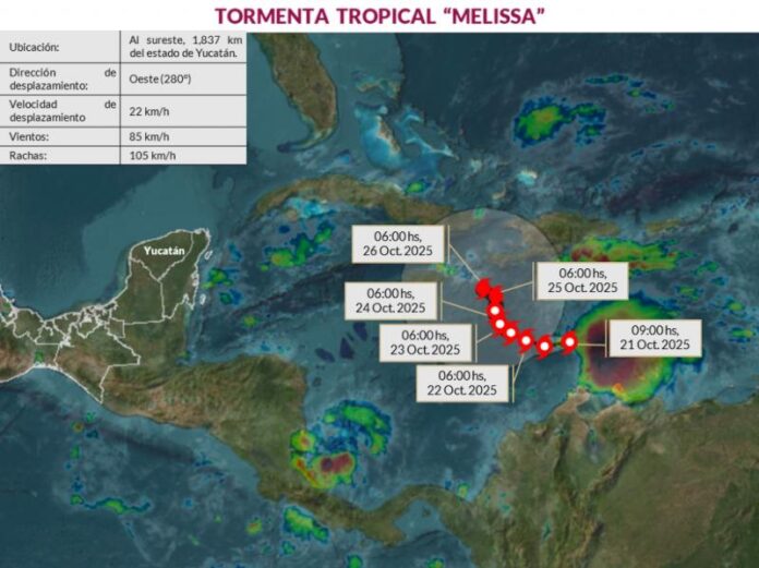 Gobierno de Yucatán da seguimiento a la tormenta tropical 'Melissa'