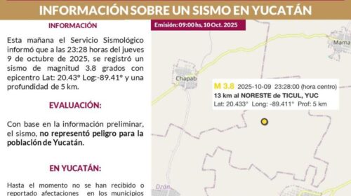 Se registra un leve sismo en Yucatán