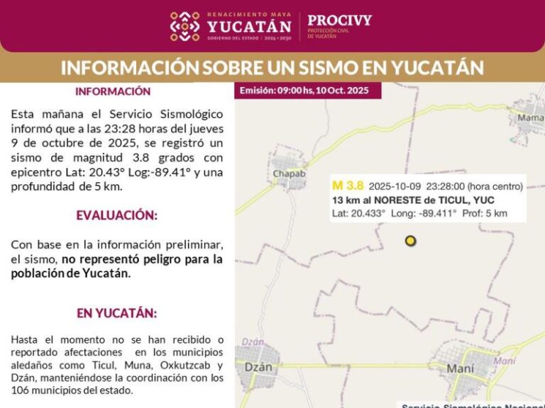 Se registra un leve sismo en Yucatán