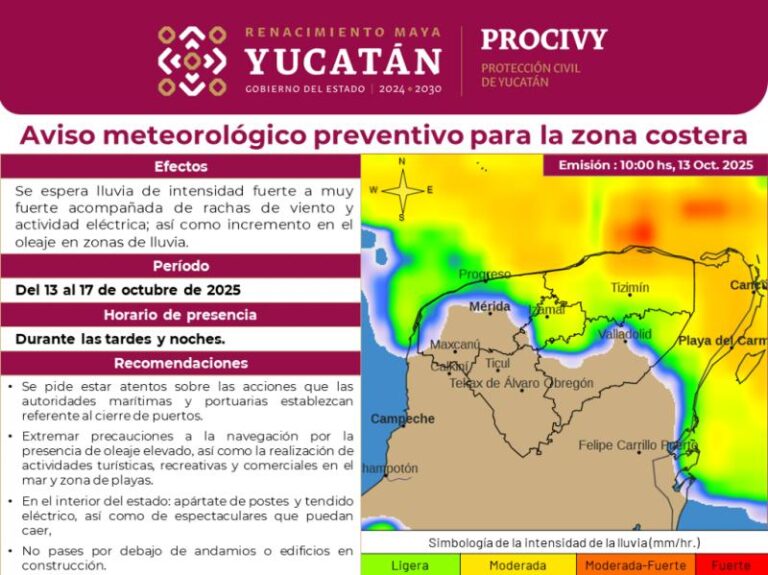 Yucatán a tendrá una semana de lluvias fuertes
