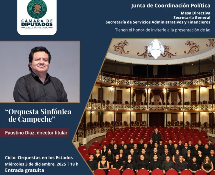 Orquesta Sinfónica de Campeche llegará al Palacio de San Lázaro, en CDMX