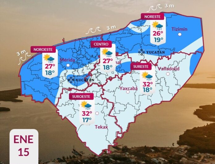 Nuevo frente frío ocasionará bajas temperaturas y lluvias en Yucatán