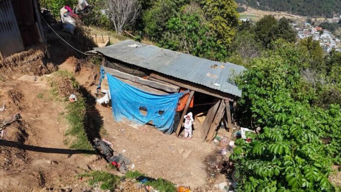 Rescatan a 8 niños abandonados en una casa de cartón en Chiapas
