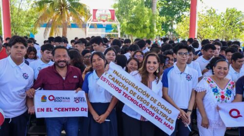 Mara Lezama inaugura domo y cancha de usos múltiples en el CETMAR No. 10 de Chetumal