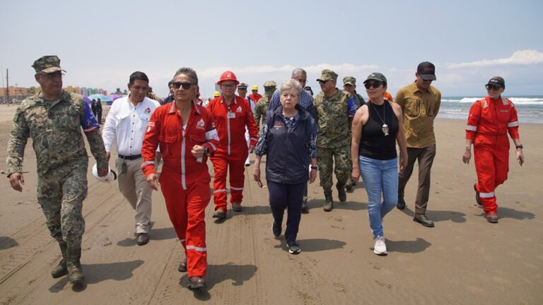 Alicia Bárcena supervisa acciones de limpieza de hidrocarburos en playas de Veracruz