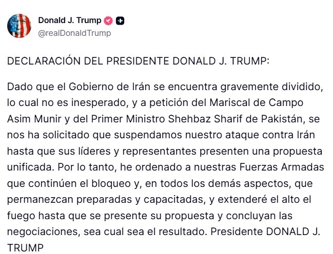 Trump extiende el alto al fuego en Irán