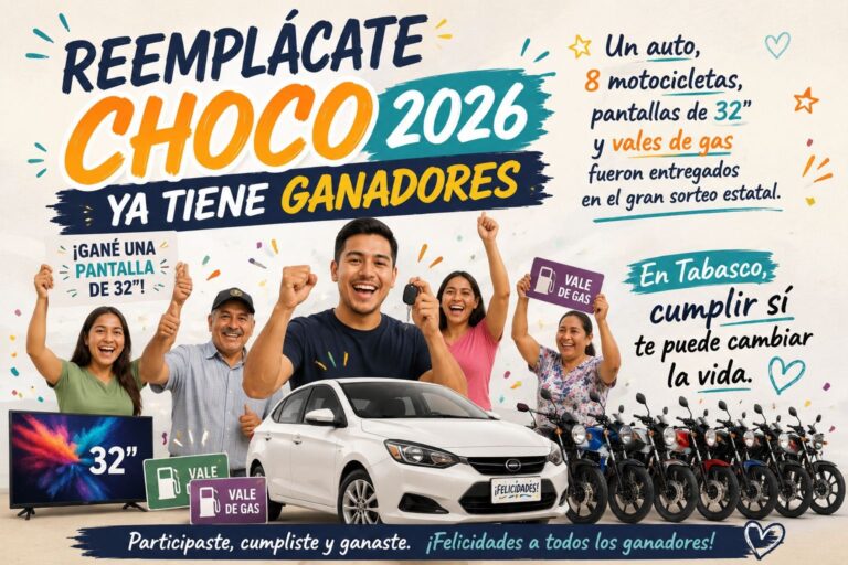 Gobierno de Tabasco reconoce a contribuyentes cumplidos con sorteo “Reemplácate Choco 2026”