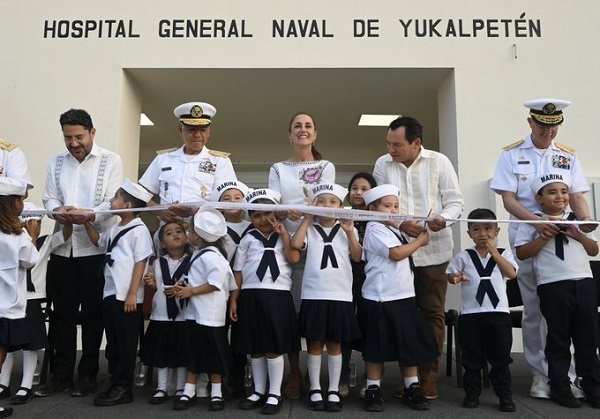 En Progreso, Yucatán, Claudia Sheinbaum inaugura Hospital General Naval de Yukalpetén en beneficio de 12 mil derechohabientes