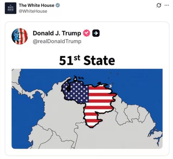 Comparte Casa Blanca imagen de Venezuela como el estado 51 de Estados Unidos