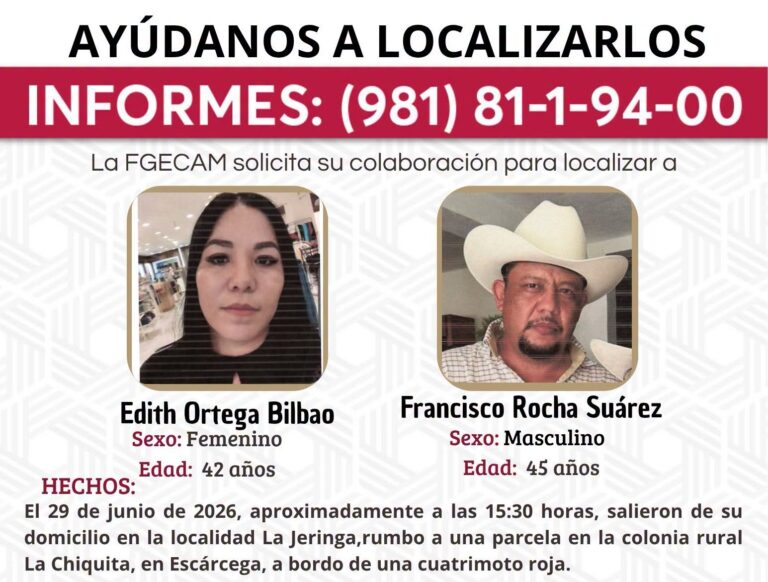 Hallan sin vida a Francisco y Edith, pareja desaparecida en Escárcega, Campeche